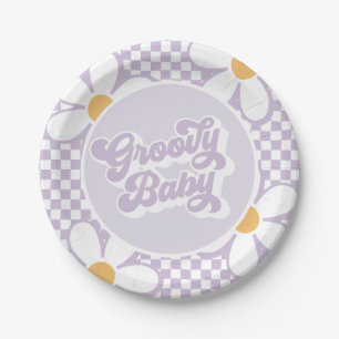 Plato De Papel Groovy Baby Daisy Morada a Cuadros