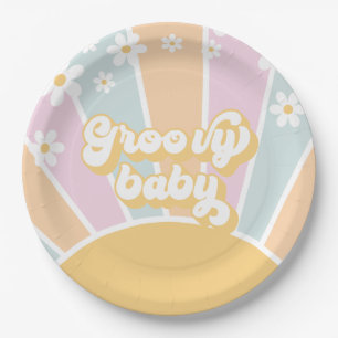 Plato De Papel Groovy Baby pastel Retro Sunshine baby shower