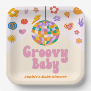 Plato De Papel Groovy Baby Retro 70's Disco Ball Baby Shower