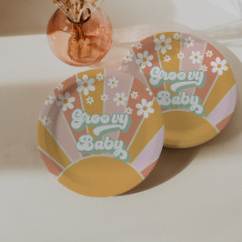 Plato De Papel Groovy Baby Retro Sunshine Fiesta de Bebé Hippie