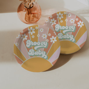 Plato De Papel Groovy Baby Retro Sunshine Fiesta de Bebé Hippie