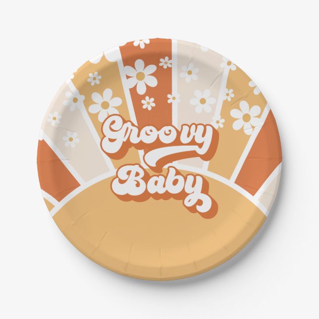 Plato De Papel Groovy Baby Retro Sunshine Hippie Baby Shower (Anverso)