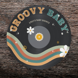 Plato De Papel Groovy Baby Retro Vinyl Record Baby Shower