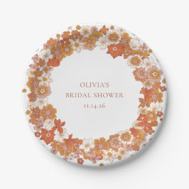 Plato De Papel Groovy Boho Naranja Floral Bridal Shower Personali