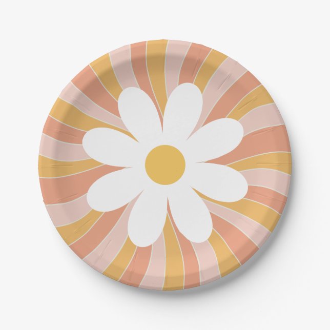 Plato De Papel Groovy Boho Retro Daisy Sunshine (Anverso)