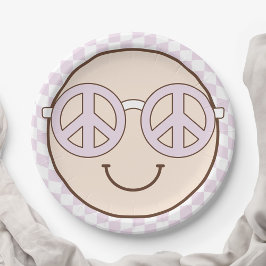 Plato De Papel Groovy Chica Checkered Happy Face | Cumpleaños