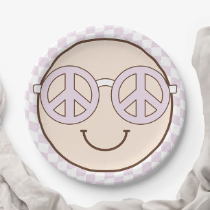 Plato De Papel Groovy Chica Checkered Happy Face   Cumpleaños