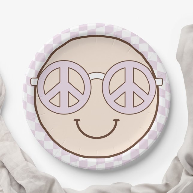 Plato De Papel Groovy Chica Checkered Happy Face | Cumpleaños (Subido por el creador)