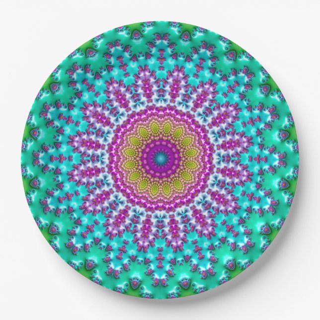 Plato De Papel Groovy Colorful Jewel Tone Boho Fractal Mandala (Anverso)