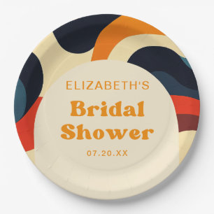 Plato De Papel Groovy Colorful Retro Wavy Boho Bridal Shower
