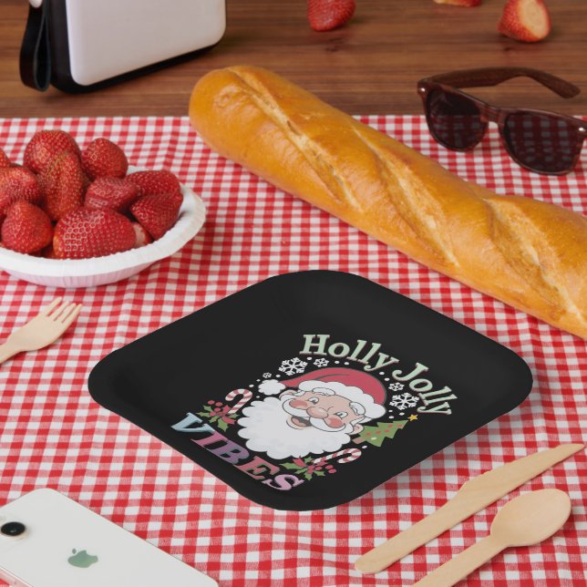 Plato De Papel Groovy Cute Santa Claus Holly Jolly Vibes Xmas (Picnic)
