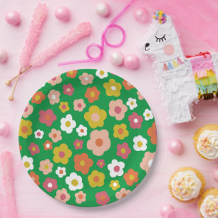 Plato De Papel Groovy Daisies PERSONALIZADO del partido Floral BI