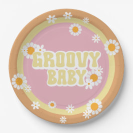 Plato De Papel Groovy Decoraciones de Baby Shower, retro, Vibe de