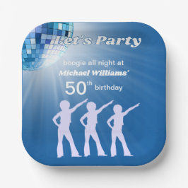Plato De Papel Groovy Disco Ball Blue Mans 50th Birthday