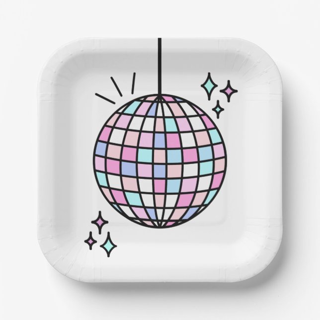 Plato De Papel Groovy Disco Ball Cumpleaños (Anverso)