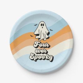Plato De Papel Groovy Fantasma retro Halloween Cuatro Siempre Esp
