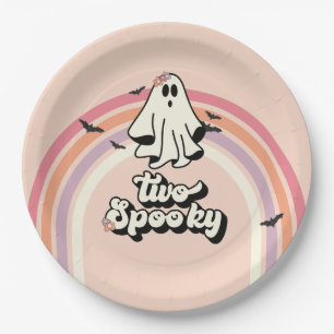Plato De Papel groovy Fantasma retro Halloween Dos Cumpleaños Esp
