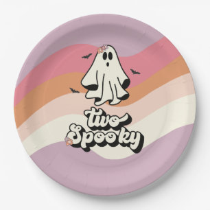 Plato De Papel groovy Fantasma retro Halloween Dos Cumpleaños Esp
