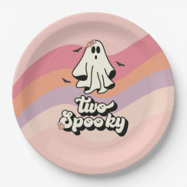 Plato De Papel groovy Fantasma retro Halloween Dos Cumpleaños Esp
