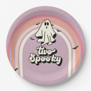 Plato De Papel groovy Fantasma retro Halloween Dos Cumpleaños Esp