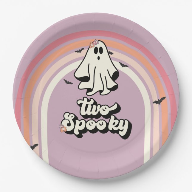 Plato De Papel groovy Fantasma retro Halloween Dos Cumpleaños Esp (Anverso)