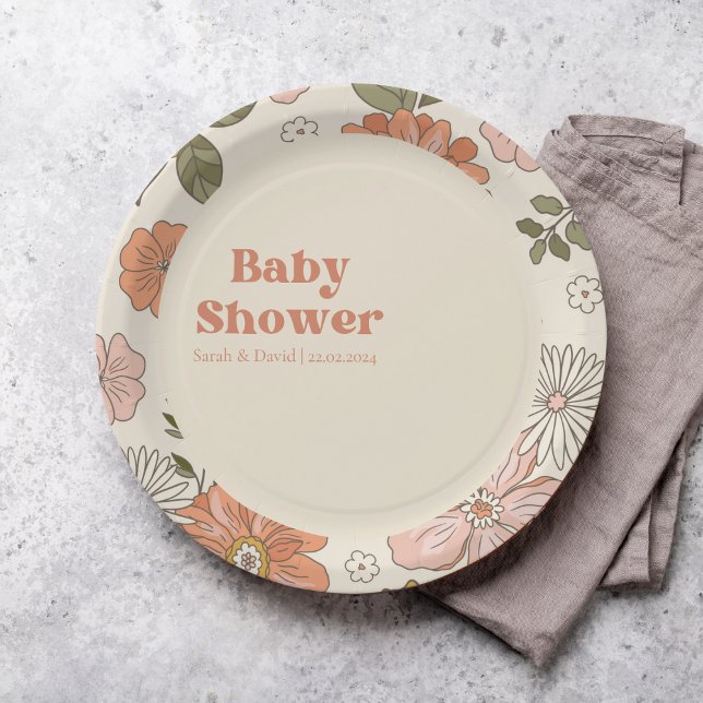 Plato De Papel Groovy Flower Baby Shower | Boho | Tema 70 (Subido por el creador)