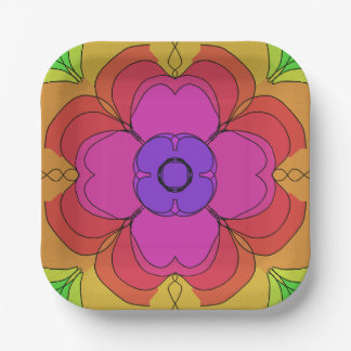 Plato De Papel Groovy Flower Power 70s Gogo