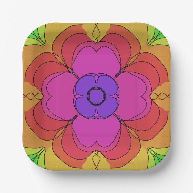 Plato De Papel Groovy Flower Power 70s Gogo (Anverso)