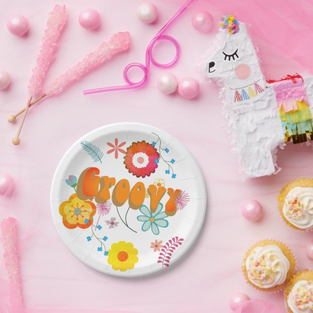 Plato De Papel Groovy Flower Power Colorous Pink (Fiesta)