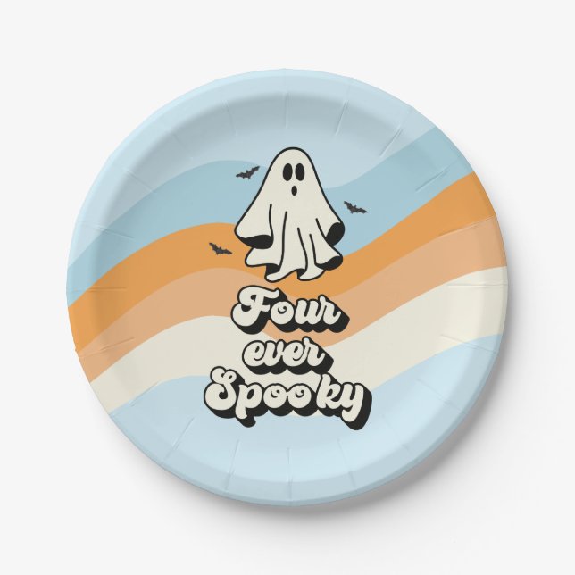 Plato De Papel groovy Ghost retro Halloween cuatro veces espeluzn (Anverso)