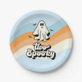 Plato De Papel groovy Ghost retro Halloween Dos azul espeluznante