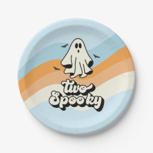 Plato De Papel groovy Ghost retro Halloween Dos azul espeluznante