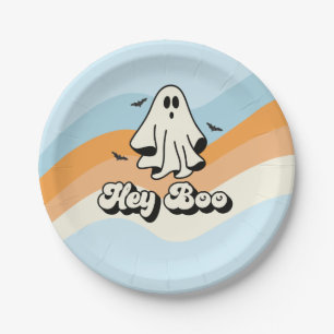 Plato De Papel groovy Ghost retro Halloween Hey Boo Spooky