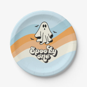 Plato De Papel groovy Ghost retro Halloween Spooky One Blue