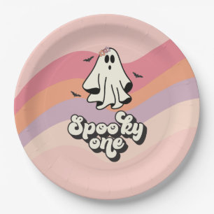 Plato De Papel groovy Ghost retro Halloween Spooky Un cumpleaños