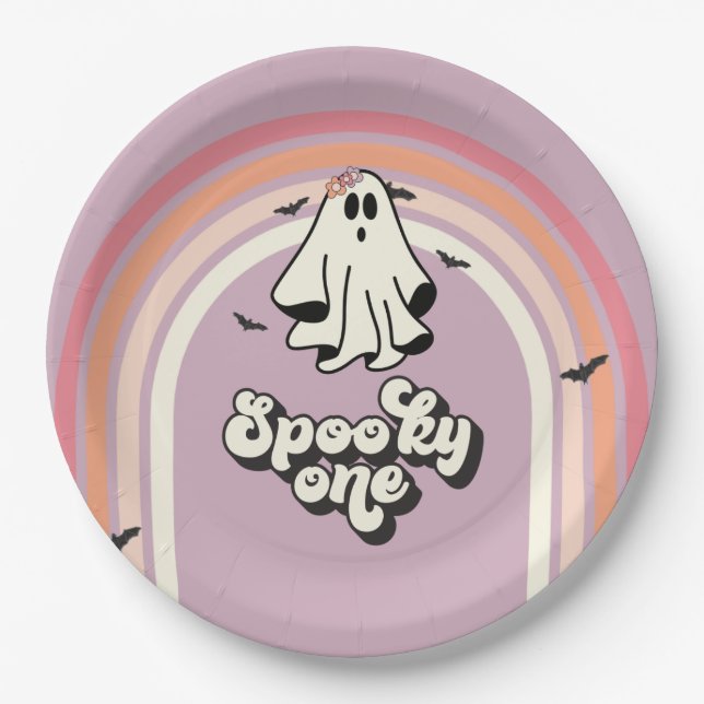 Plato De Papel groovy Ghost retro Halloween Spooky Un cumpleaños (Anverso)