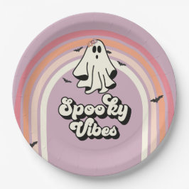 Plato De Papel groovy Ghost retro Halloween Spooky Vibes Cumpleañ