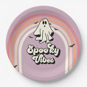 Plato De Papel groovy Ghost retro Halloween Spooky Vibes Cumpleañ