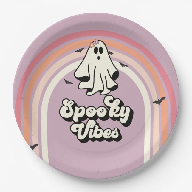 Plato De Papel groovy Ghost retro Halloween Spooky Vibes Cumpleañ (Anverso)