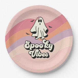 Plato De Papel groovy Ghost retro Halloween Spooky Vibes Cumpleañ