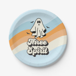 Plato De Papel groovy Ghost retro Halloween Tres Espíritu