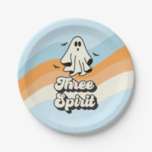 Plato De Papel groovy Ghost retro Halloween Tres Espíritu