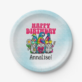 Plato De Papel Groovy Gnomes Rainbow Tie Dye Birday Party