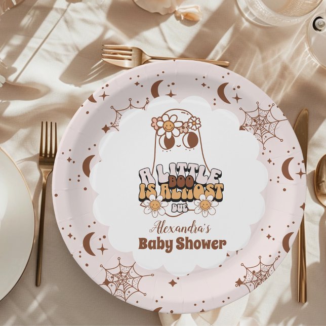 Plato De Papel Groovy Halloween Little Boo Baby Shower (Subido por el creador)