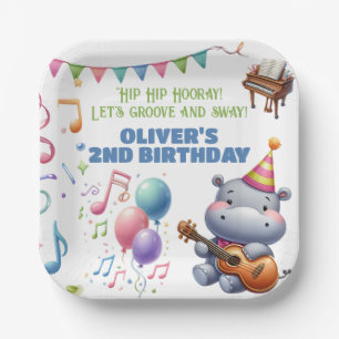 Plato De Papel "Groovy Hippo Cumpleaños Bash Bonanza!" Invitación