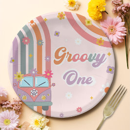 Plato De Papel Groovy One Boho Daisy Rainbow