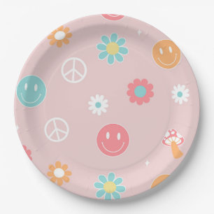 Plato De Papel Groovy One Retro Boho Placas de papel de cumpleaño