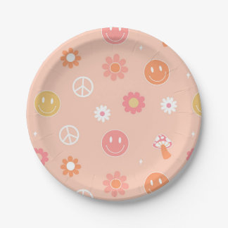 Plato De Papel Groovy One Retro Boho Placas de papel de cumpleaño