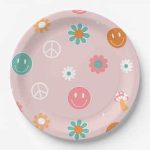Plato De Papel Groovy One Retro Boho Placas de papel de cumpleaño