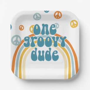 Plato De Papel Groovy One Retro Boy Primer Cumpleaños